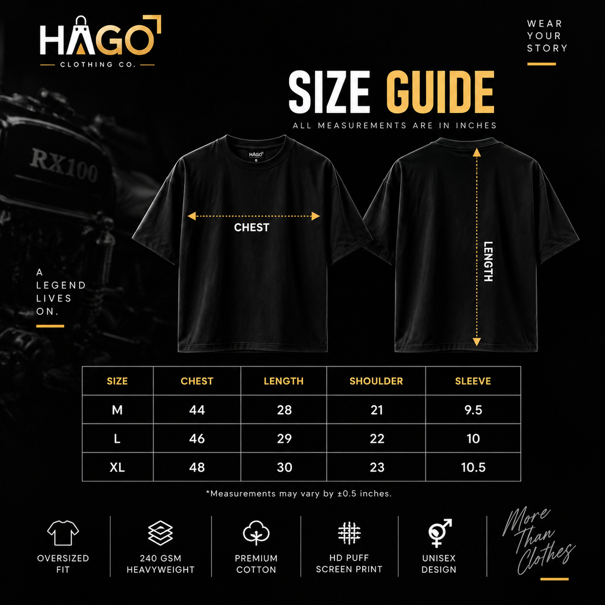 RX100 LEGACY Special Edition 240 GSM Heavyweight Oversized Tees